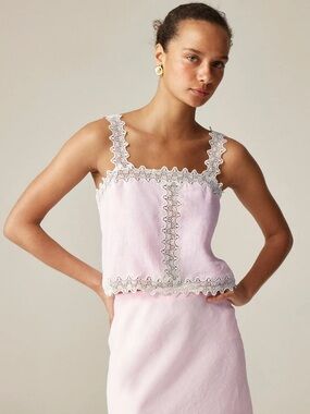 NWT Lace-Trim Squareneck Tank Top by J.Crew Pink Size XL